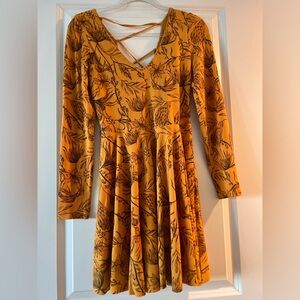 Kimchi Blue Mustard Floral Long-Sleeve Skater Dress